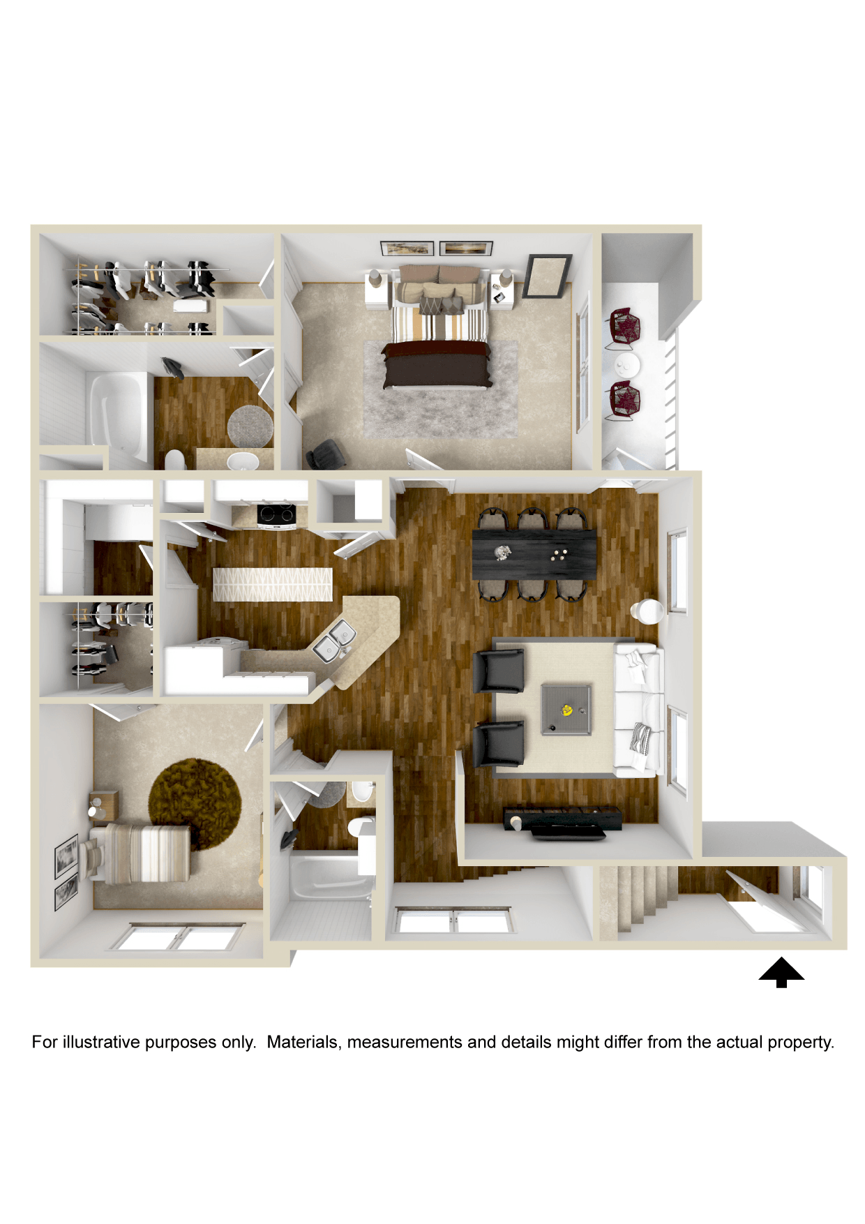 Floor plan for 2 beds, 2 baths, 1149 sqft